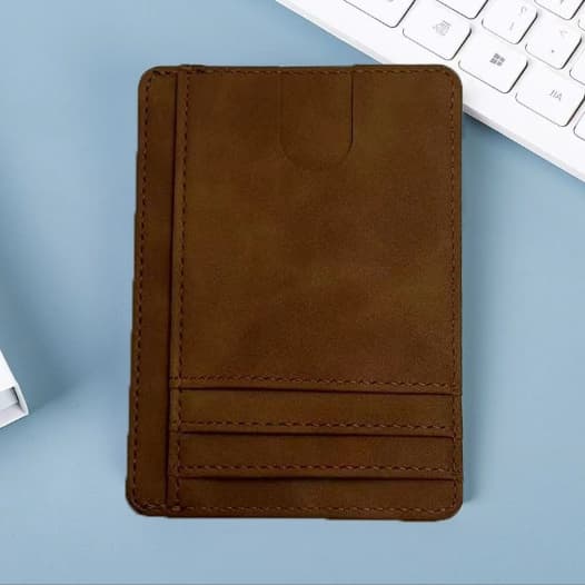 RFID-blokkerende kortholder, slank minimalistisk lommebok foran, brun