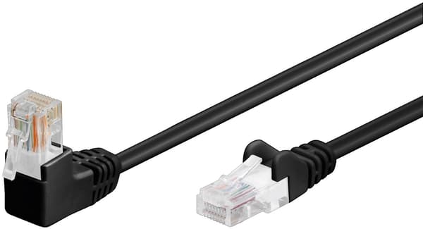 Patchkabel CAT 5e, 1x 90° vinklad, U/UTP, svart, 5 m