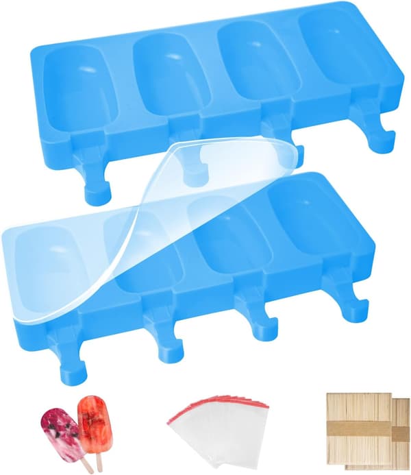 2 stk. isform med pinde, non-stick forme, silikone isform med låg, 100 pinde og 100 ispinde poser