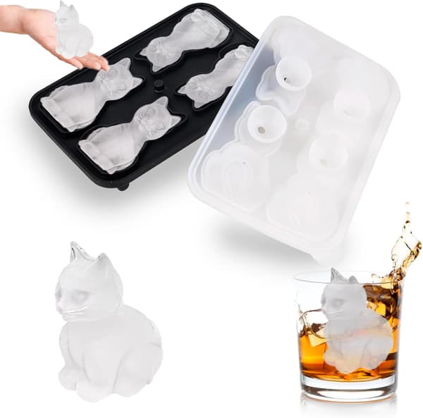 Katt Isbitsform, Silikon Kattformad Isbitsbricka för Cocktail Whiskey Bourbon Kylning