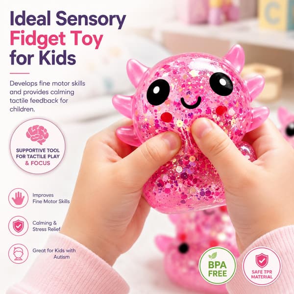 2 st Axolotl Squishy Stressboll, Glitter Långsamt Stigande Klämleksak för Barn