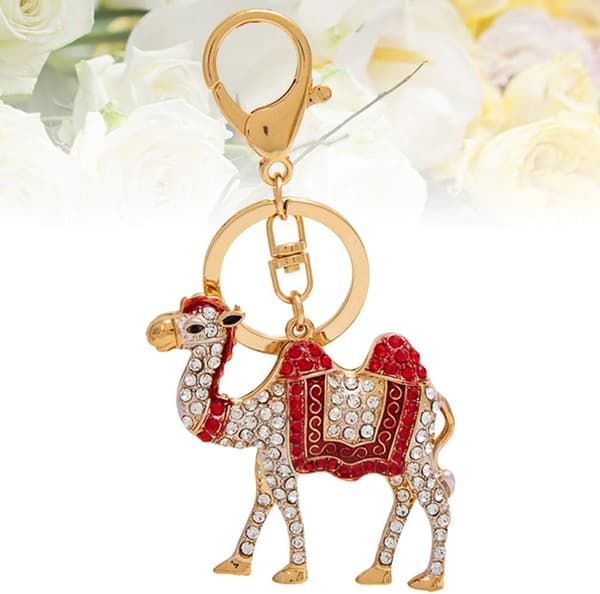 Mode Kamelform Lätt att fästa och bära Nyckelringshänge med strass i rött, väska i zinklegering (6,5*11cm) red