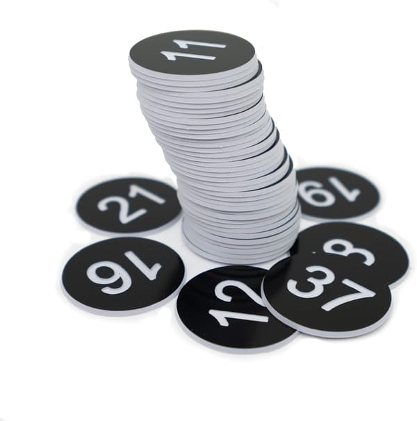 Plastnummerlapper Graverte Nummererte Lapper ID-lapper Nøkkelmerker Uten Hull (1-100) Black