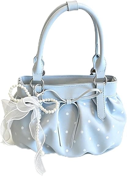 Prikket Slouchy Hobo-veske for kvinner, Skulderveske med perleanheng, Uformell daglig bæreveske (blå) blue