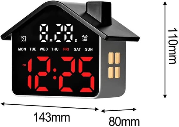 Hus LED Vekkerklokke 14.3x8x11cm Multifunksjonsdisplay Justerbar (rød) red