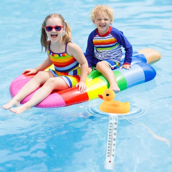 Pooltermometer, vattentemperaturtermometer med snodd, okrossbar, flytande termometer för isbad (ankor)