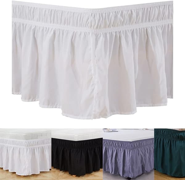 Sengeskjørt med justerbart elastisk midjebånd, sengeskjørt i polyester, (hvit, størrelse: Full 54 x 75 + 15 tommer)