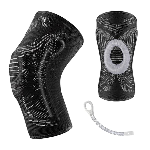 Sport knäskydd med patellaskydd, elastiskt knäskydd med silikonkudde och sidostabilisator, (XL)
