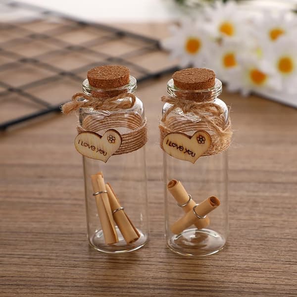Mini 30 ml glasburkar (3 cm x 7 cm) med kork och träproppar, önskeflaskor/meddelandeflaskor (12 stycken)