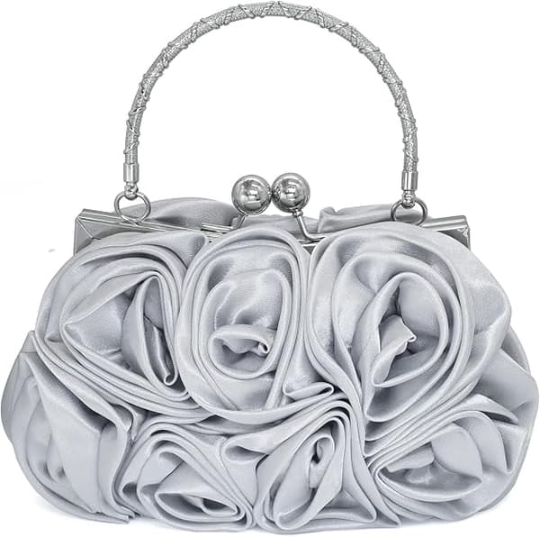 Dame Clutch Vesker Sateng Blomst Kveldsveske Håndveske for Bryllup Brudefest Ball (sølv) silver