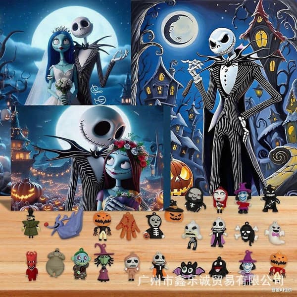 Adventskalender Nedräkning Blind Box Halloween Skelett Skräcktema 24 st Överraskning Samlarleksak Presentförpackning A