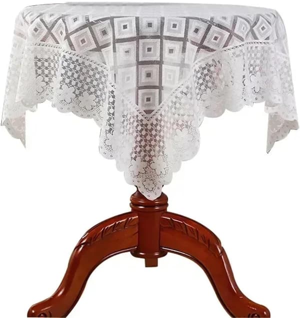 Spets Diamant Plommonblomma Rutig Duk Ihålig Vit Rund Fyrkantig Dekorativa Kläder (E, 90x90cm) E