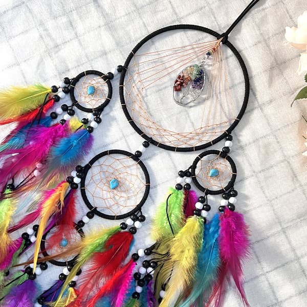 Drømmefanger med fem ringer og krystaller Flerfarget MultiColor