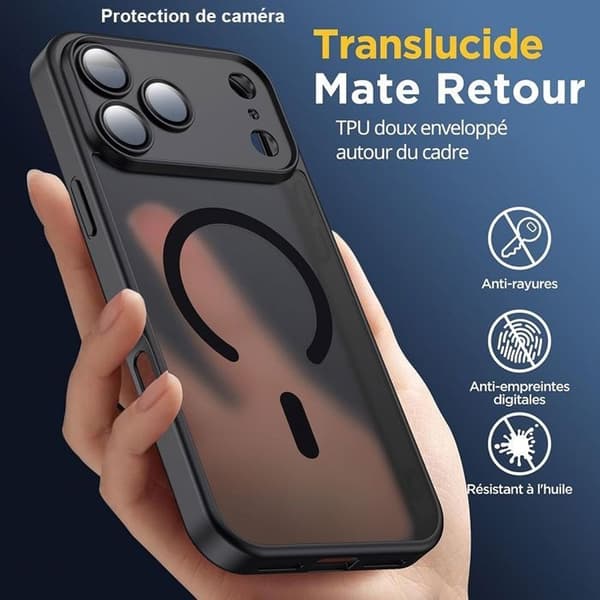 iPhone 18 Pro cover med magnetisk ring og kamerabeskyttelse - transparent sort Svart