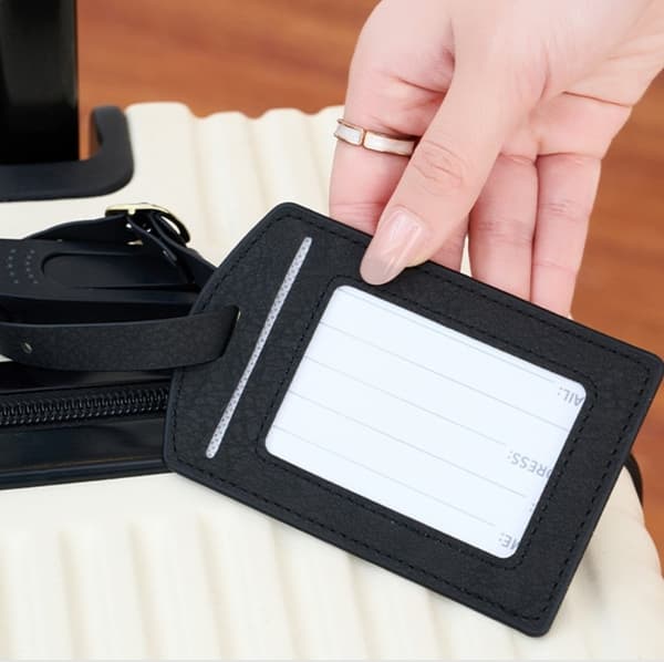 Bagagemærke med navneskilt - PU rejsemærke til tasker og kufferter, forhindrer tab af bagage sort Black