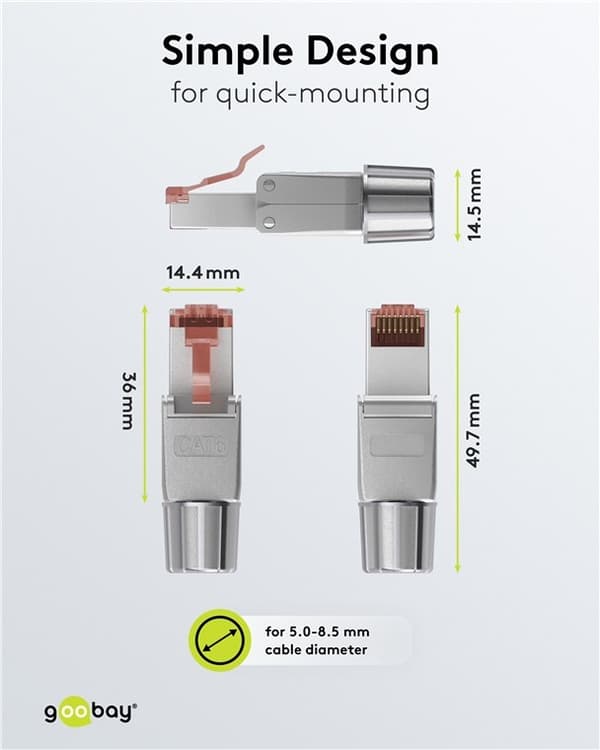 CAT 6 skjermet RJ45-kontakt STP, for verktøyfri montering