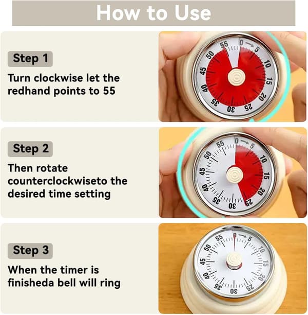 Madlavning Magnetisk Timer Dreje Urskive Nem Opvikling Rustfrit Stål Bagside Multi Scene Tids Påmindelse Ur(hvid) white