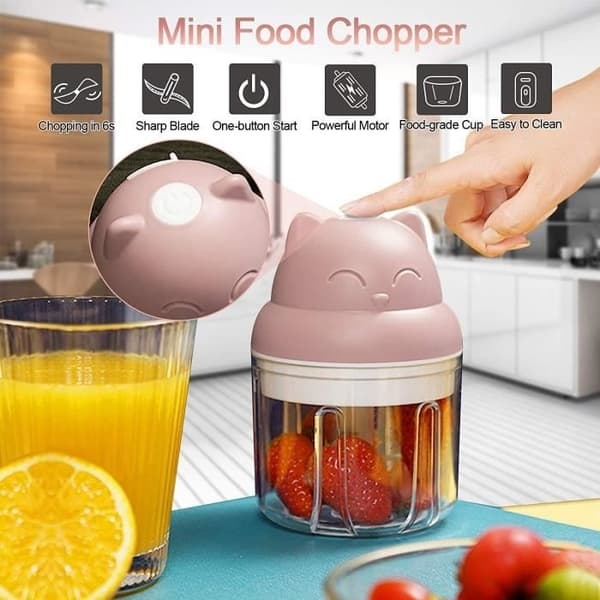 Mini elektrisk hackare, 250 ml sladdlös elektrisk vitlökspress, bärbar grönsaks- och köttkvarn (rosa)