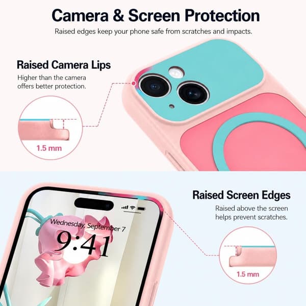 iPhone 15 Magnetisk Cover Kontrast Candy Farve, Pink iphone15