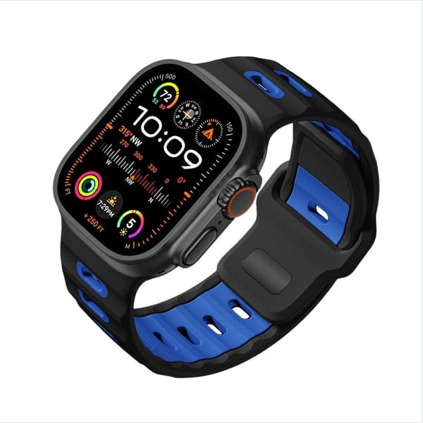 Stilren silikonrem til Apple Watch 42/44/45/46/49mm Svart+Blå Black+Blue