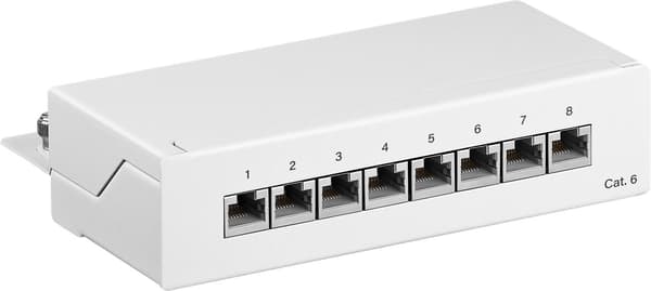 CAT 6 mini/desktop patchpanel, 8 porter (1 HE)
