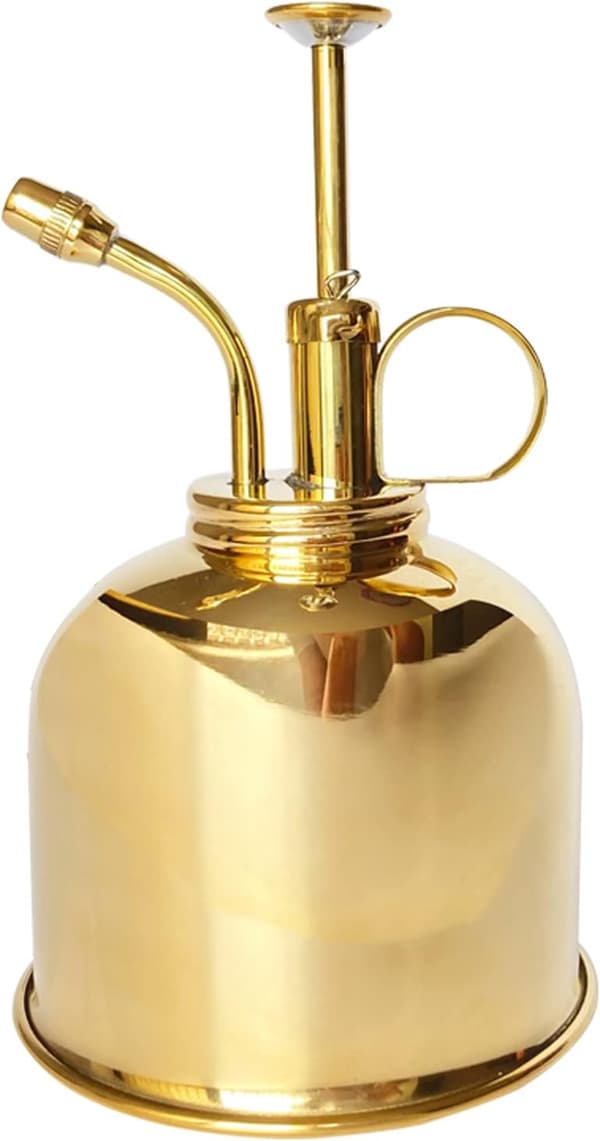 Premium 300 ml klassisk retro indendørs forstøver med pumpe, egnet til orkideer og mere - Poleret messing