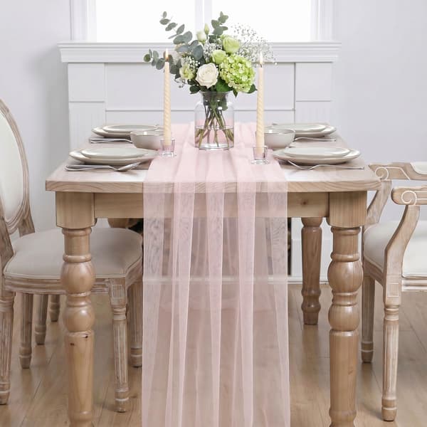 Blushing Pink Boho Cheesecloth Gauze bordslöpare 70 x 300 cm pink