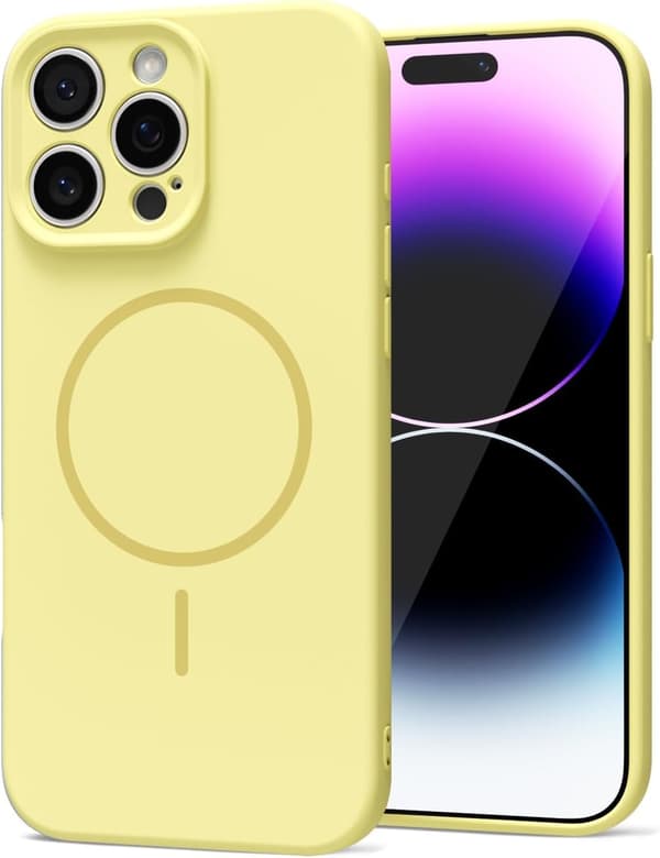 Flytende silikon magnetisk deksel til iPhone 14 Pro Max, GUL iPhone 14 Pro Max