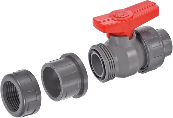 Dobbel union kuleventil, 25 mm innvendig diameter, pakke med 2, PVC push-fit stengeventil, grå
