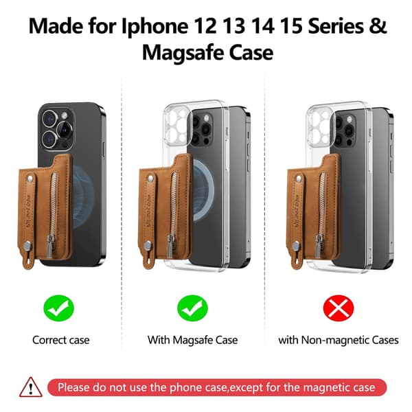 Magsafe Magnetisk PU Læder Kortholder med Håndledsrem og Lynlåslomme Sort 73 Black