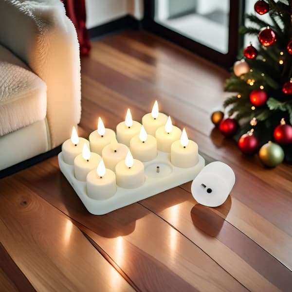 Oppladbare LED-telys med fjernkontroll, varmhvit, sett med 12