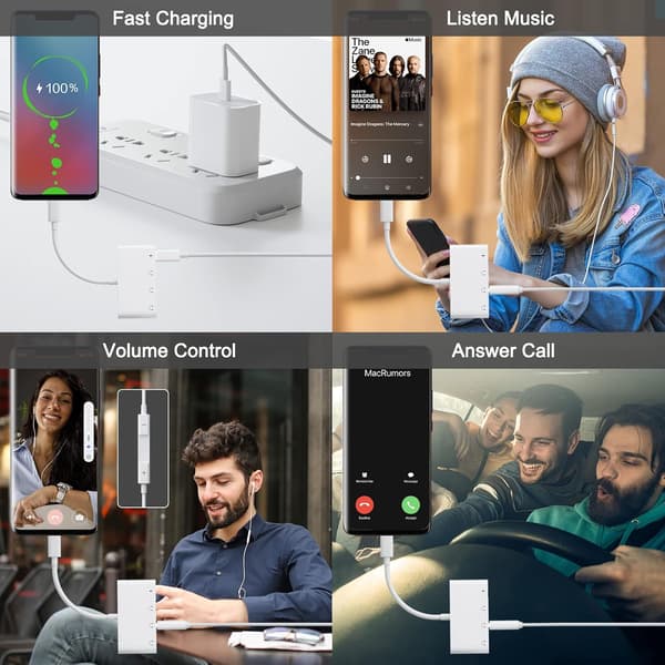 USB til 3,5 mm hovedtelefonstik lydsplitteradapter, dobbelt USB-C hovedtelefonstikadapter til iPad Pro, Samsung Galaxy, Pixel