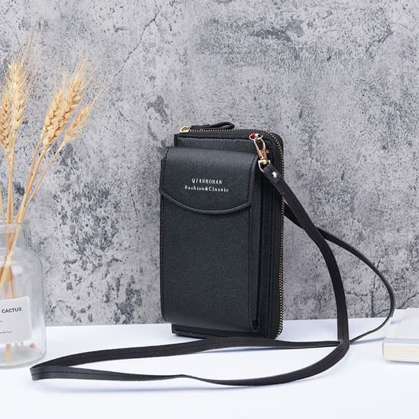 Crossbody mobiltelefon taske i PU læder sort