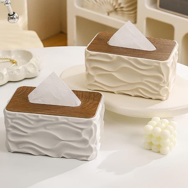 Træfinish Tissueholder med Krop og Bølget Detalje Multifunktionel Tissue Dispenser til Ethvert Interiør Badeværelsesdispenser (sort) black