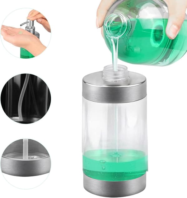 Såpedispenser i rustfritt stål, 350 ml transparent såpepumpe dusjsåpedispenser for bad, hotell