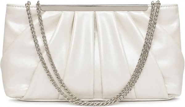 Rynket Aftenclutch med Kjedestropp Bryllupsfestveske (hvit) white