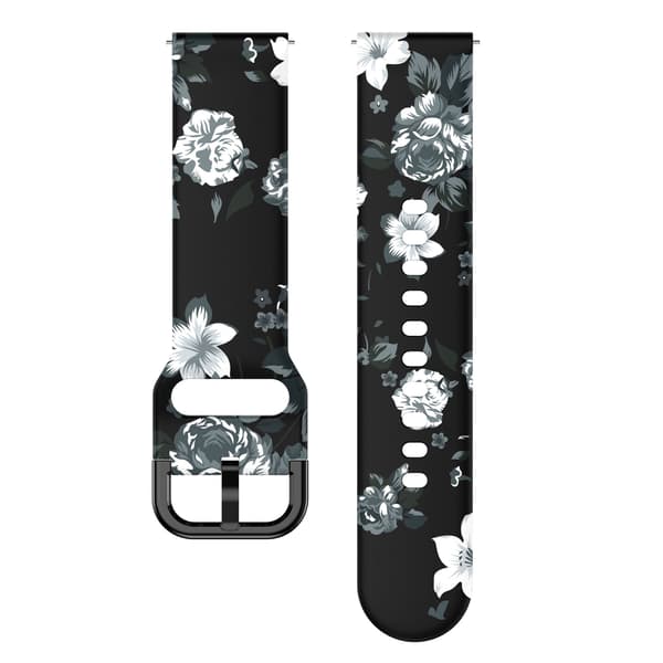 Silikone armbånd til Samsung Galaxy Watch Grå blomster på sort baggrund 20 mm Grå blomster på sort baggrund