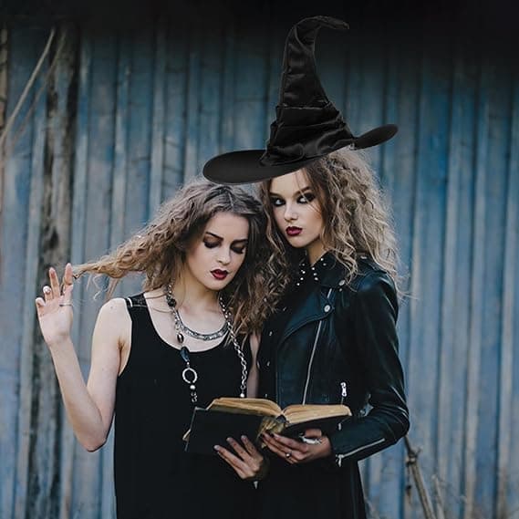 Heksehat, sort heksehat til kvinder, Halloween-hat til børn og voksne, heksekostume