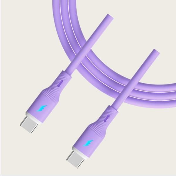 66W USB-C til USB-C hurtigladekabel - Silikon, 100 cm - For hurtiglading og dataoverføring Lilla Purple