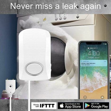 Vannlekkasjedetektor, 130dB smart flomdetektor, trådløs vannalarm sensor (1 stk, hvit)