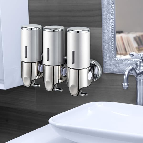 Vægmonteret sæbedispenser, shampoo- og balsamdispenser med 3 rum (500 ml) til bruser og badekar