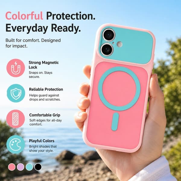 iPhone 16 Plus Magnetiskt skal i kontrastrik godisfärg, Rosa iPhone16PLUS