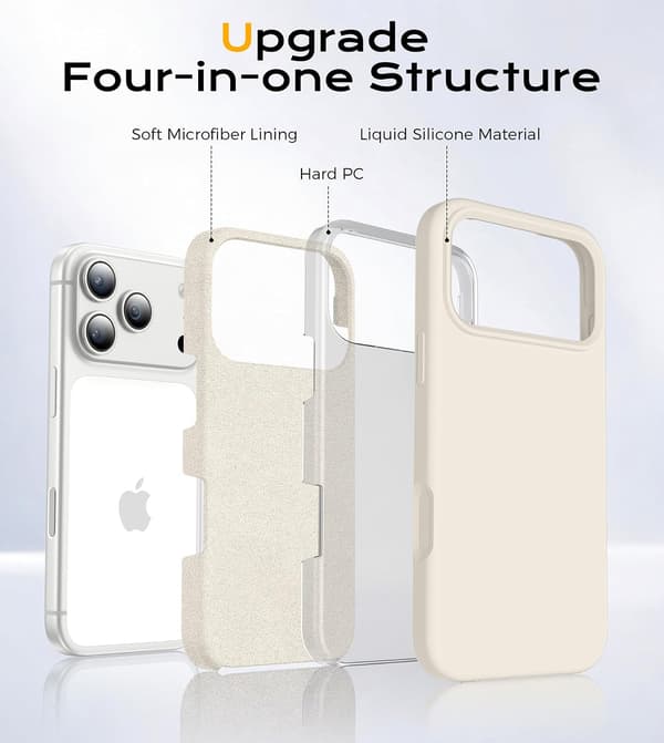 iPhone 18 Pro Max-deksel, flytende silikondeksel, antikkhvitt iPhone18PROMAX