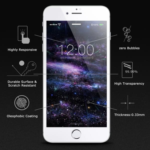 Skjermbeskytter iPhone 8 Plus Herdet glass Hvit