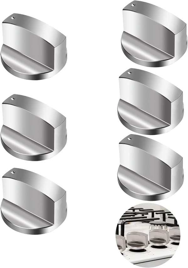 6 mm gasknapp, universell metallkontrollknapp, silverfärgad knapp för gasspis, 6-pack