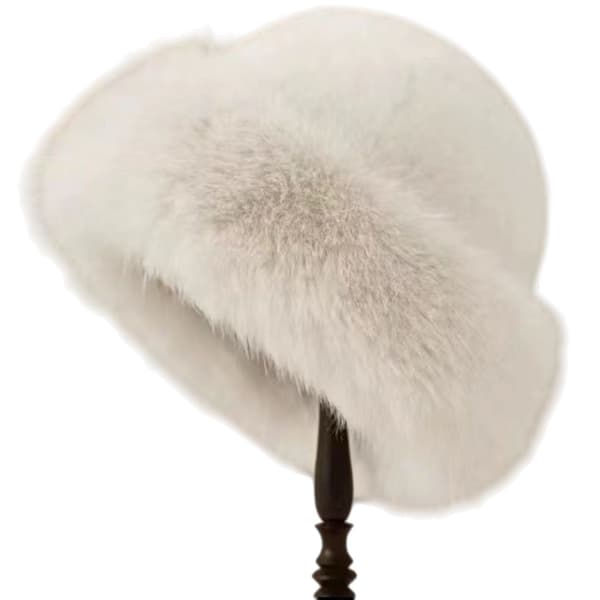 Blød Faux Fur Bøllehat - Varm Vinter Mongolsk Hat med Øreklapper Hvid White