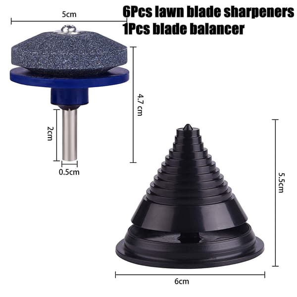 Sett med 6 gressklipperbladslipere, 5 cm universal roterende sliper med bladbalanser (blå)