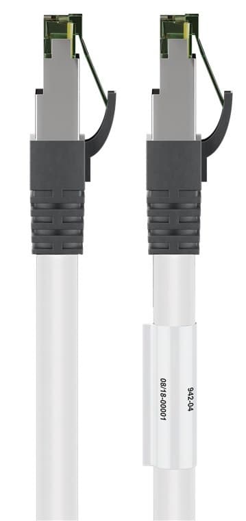 RJ45 (CAT 6A, 500 MHz) patchkabel med CAT 8.1 S/FTP råkabel, hvit