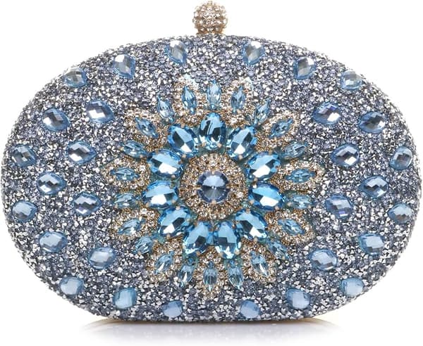 Diamantutsmyckad oval balklänningsväska (ljusblå, 19.5cm*4.5cm*15.5cm) light blue
