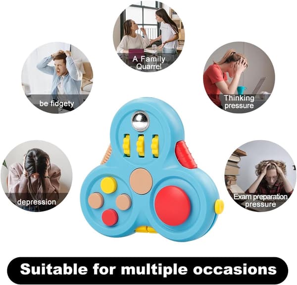 Fidget Pad - 11 Funktion Legetøj til Stress- og Angstdæmpning - Perfekt Spil til ADHD, ADD (Sort) Blue
